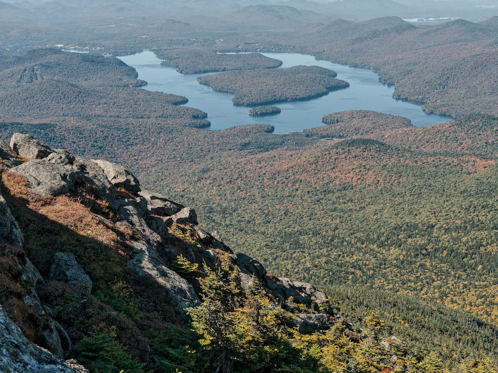 Adirondack mountains and lake near Whiteface in autumn
