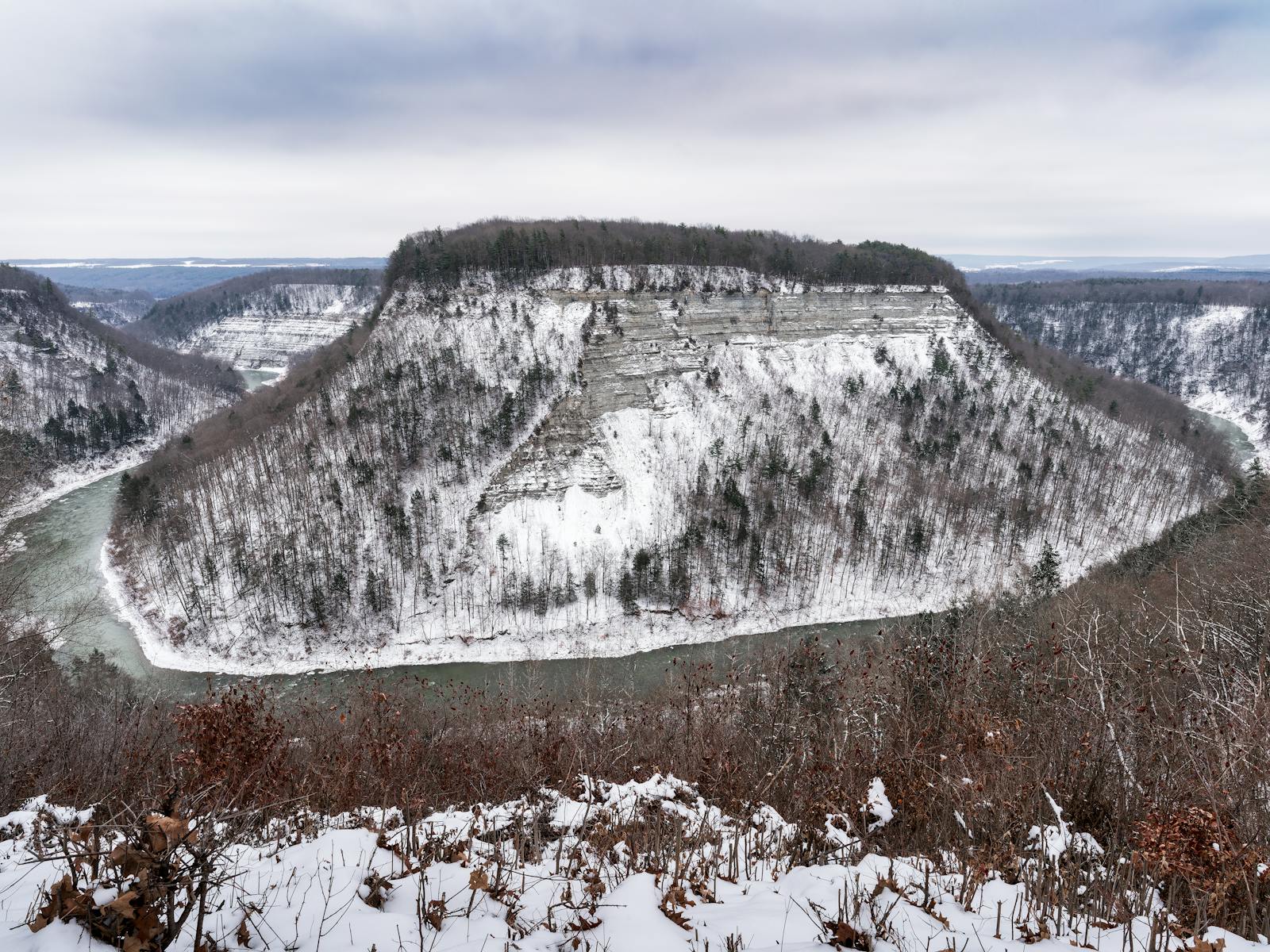 Snowy canyon view at Letchworth State Park for Western New York base planning